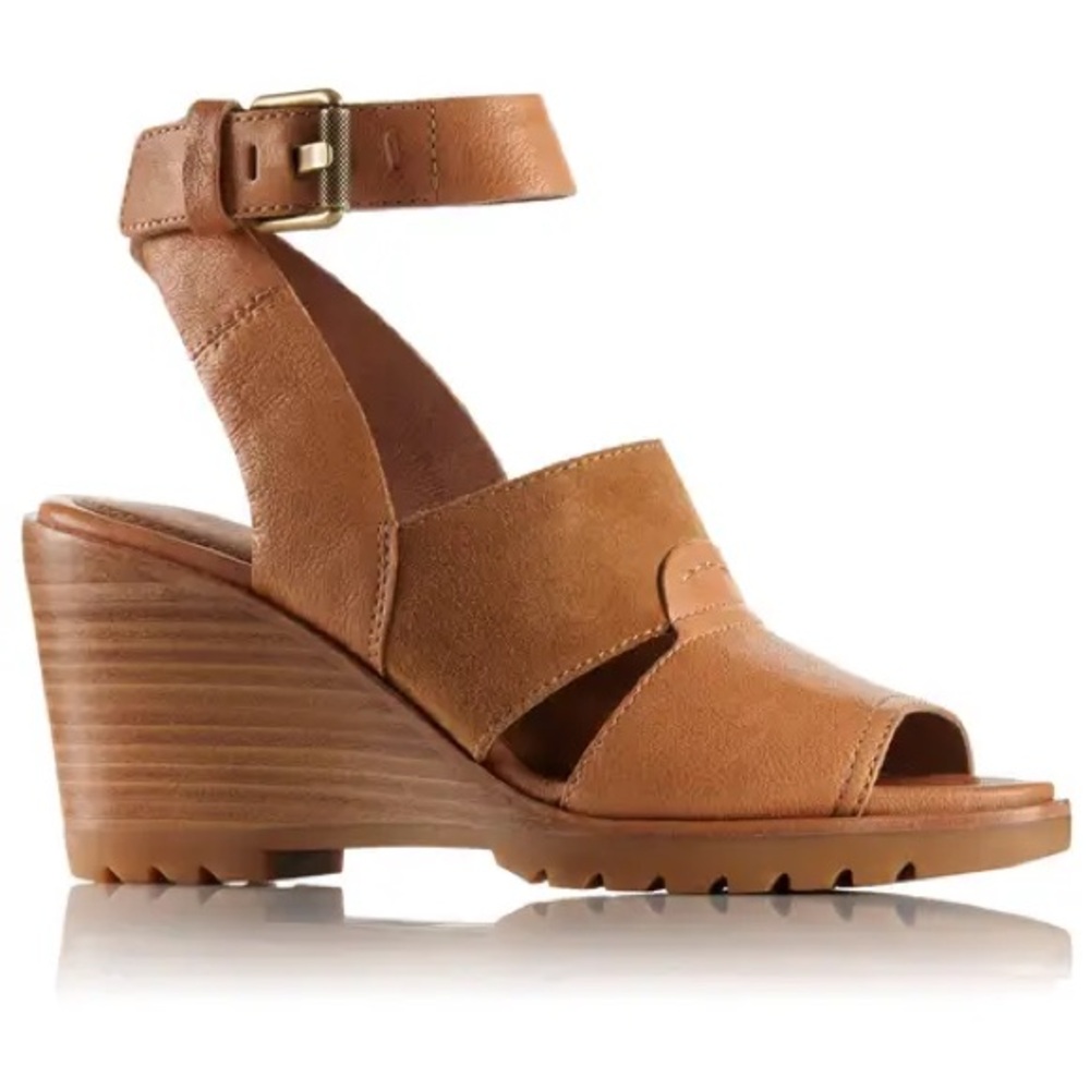 Women’s 9.5 Sorel After Hours Sandal Comfy Wedge in Camel Brown Leather - Picture 4 of 16